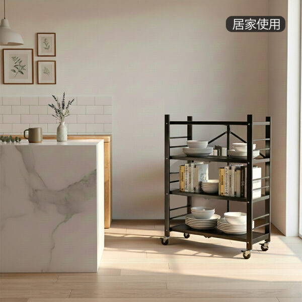 Mr.box 72寬免安裝落地折疊置物收納架-附輪 四層/五層/六層 黑色&白色可選