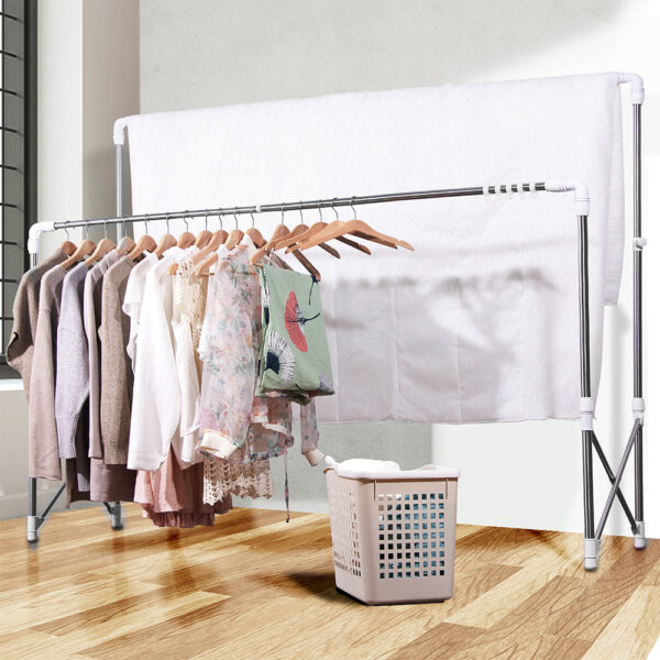 晴天媽咪 不鏽鋼ㄇ型伸縮曬衣架 1.8M (贈10個防風掛勾)【039022-01】